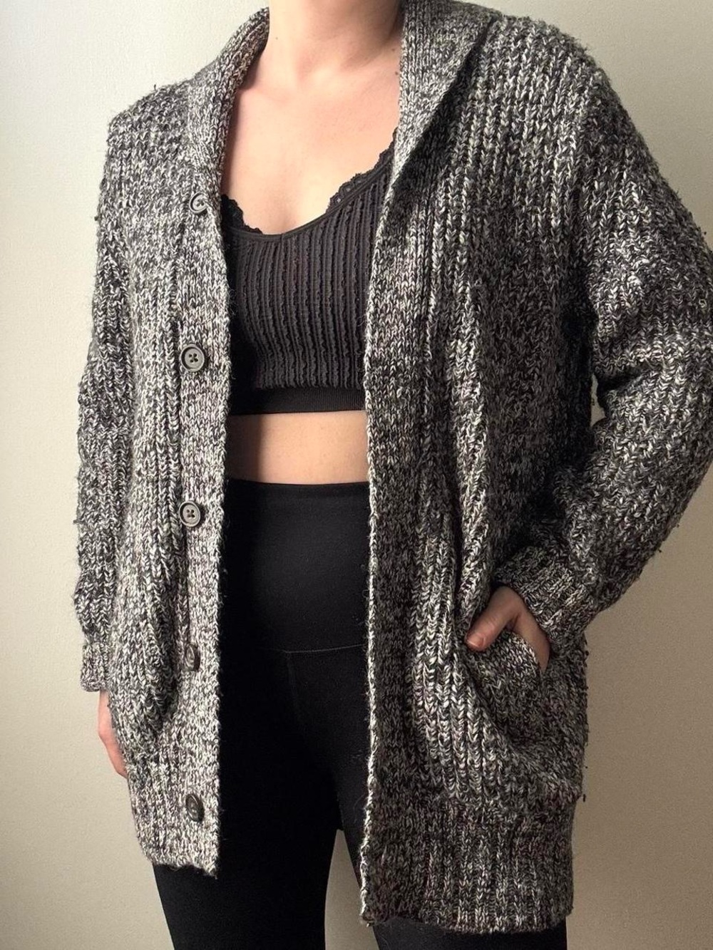 Banana Republic marled grey knit fisherman’s shawl collar cardigan